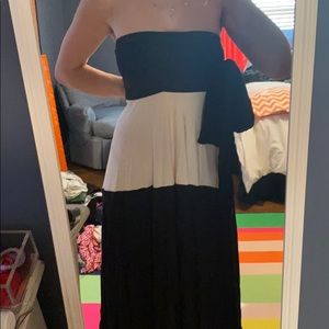 cream and black midi dress